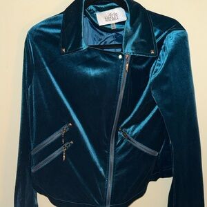 Badgley Mischka Teal Velvet Bomber Jacket